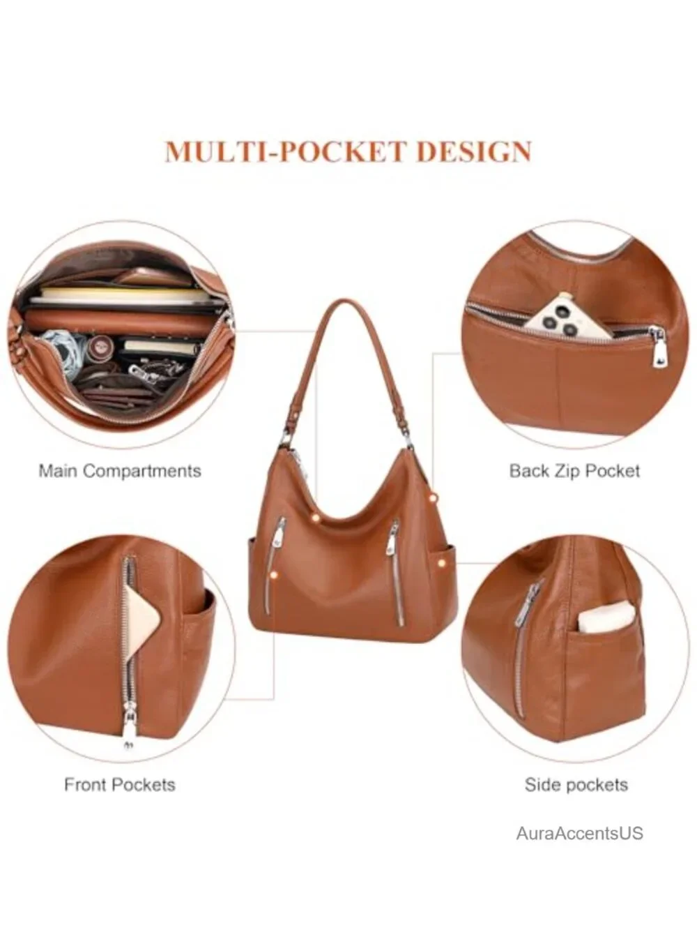 Genuine Leather Hobo Shoulder Bag Crossbody Purse for Women
